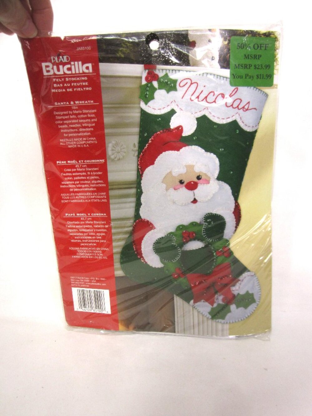 Bucilla NEW Santa & Wreath Felt Christmas Stocking Kit JA85100 Sequins Applique